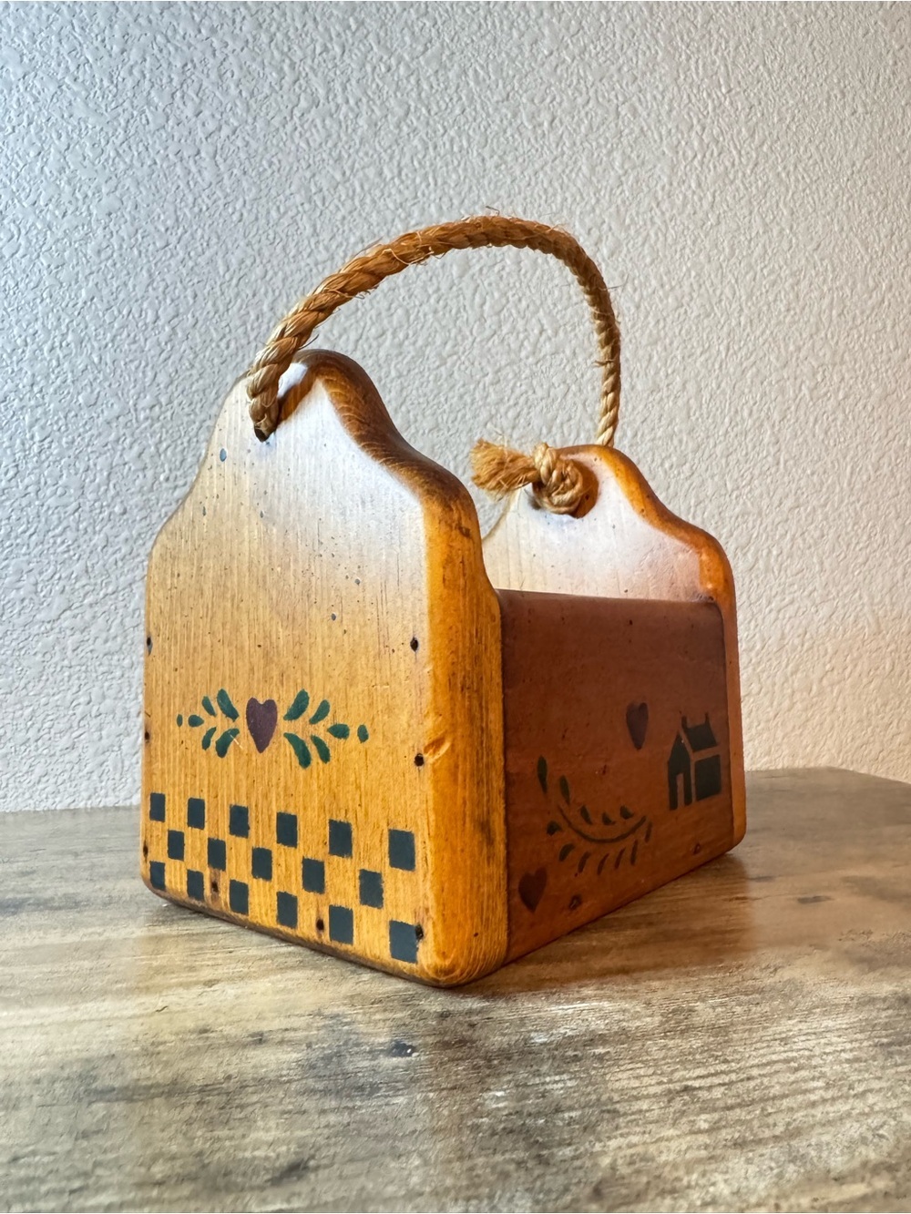 Hand-Painted Rustic Wooden Caddy in Warm Honey Brown by - Picture 3 of 10